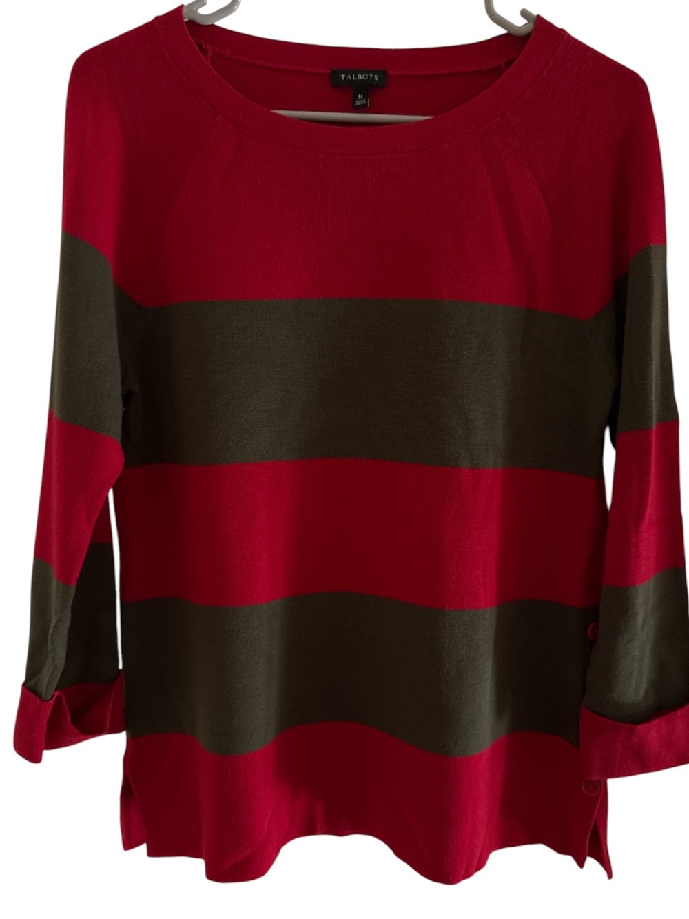 Talbots Red and Olive Wide Stripe Crewneck Sweater Accidental Cosplay